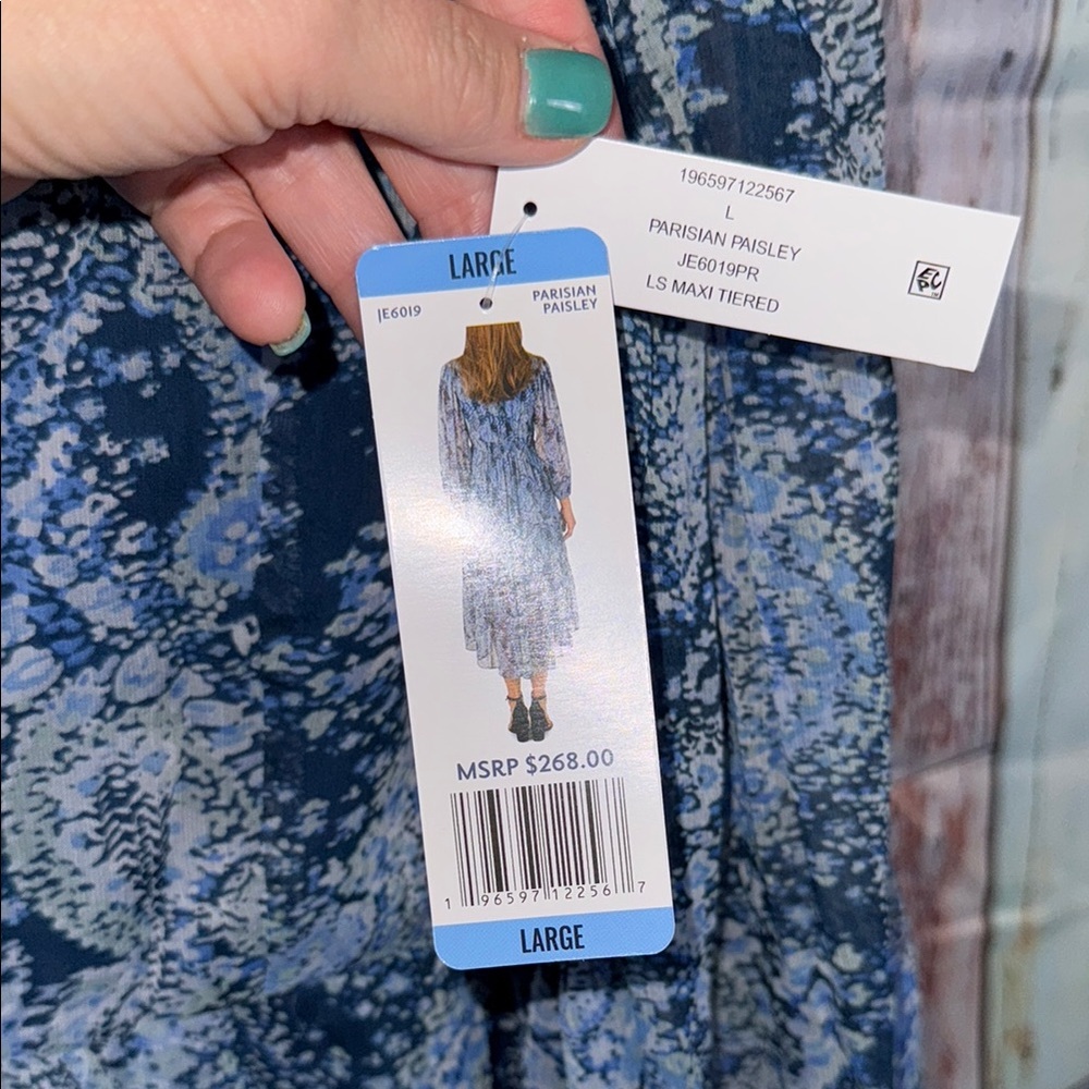 NWT Joie Blue Parisian Paisley Women's Dress Maxi Tiered‎ Length Large - Picture 7 of 11